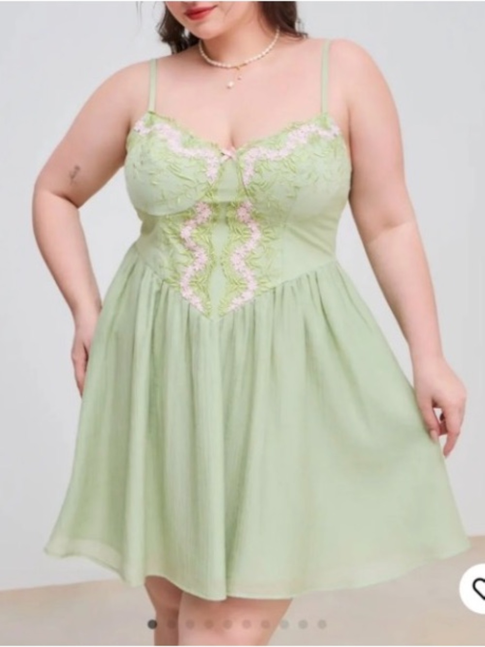 Sage Green Floral Embroidered Cami Dress